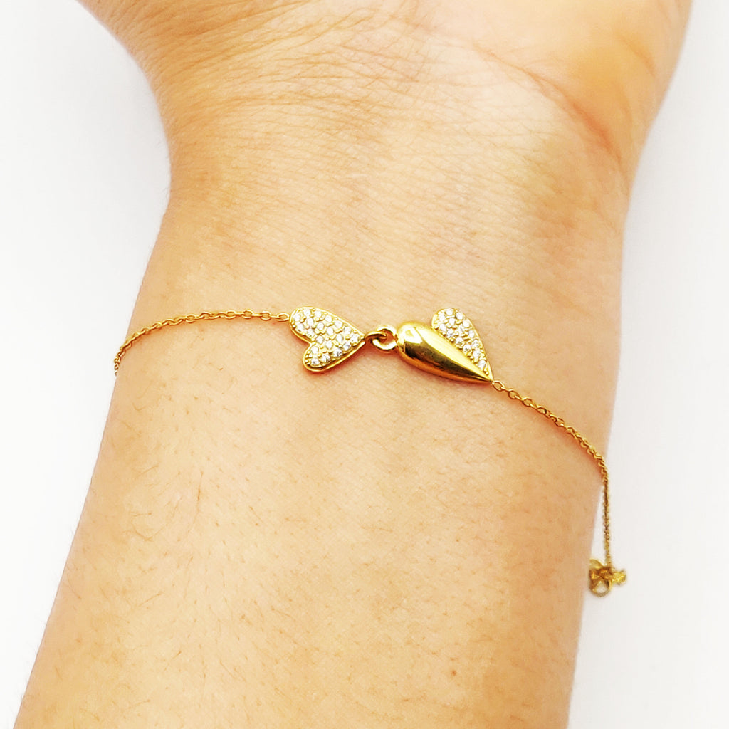 Bracelet Double Coeurs Bombé et Cristaux Luxe