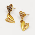 Boucles d'oreilles Double Coeurs Bombé et Cristaux Luxe
