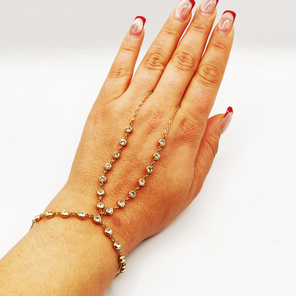 Bracelet / Chaîne de Main Multi Cristaux Ronds Luxe