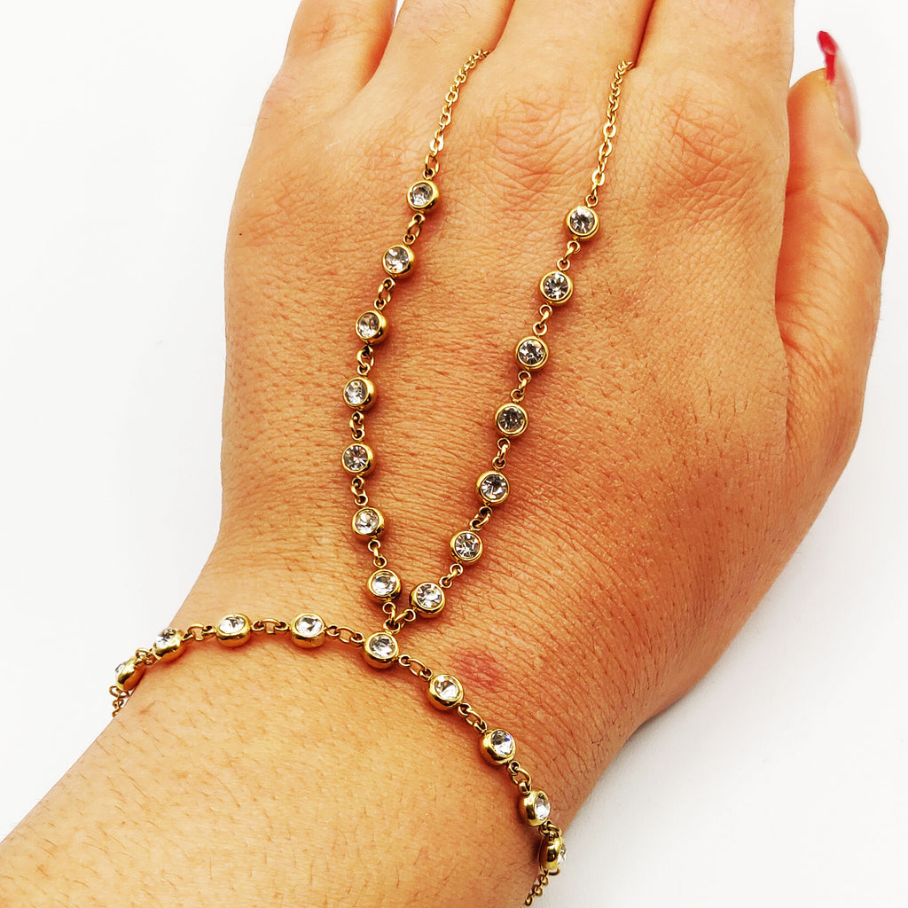 Bracelet / Chaîne de Main Multi Cristaux Ronds Luxe
