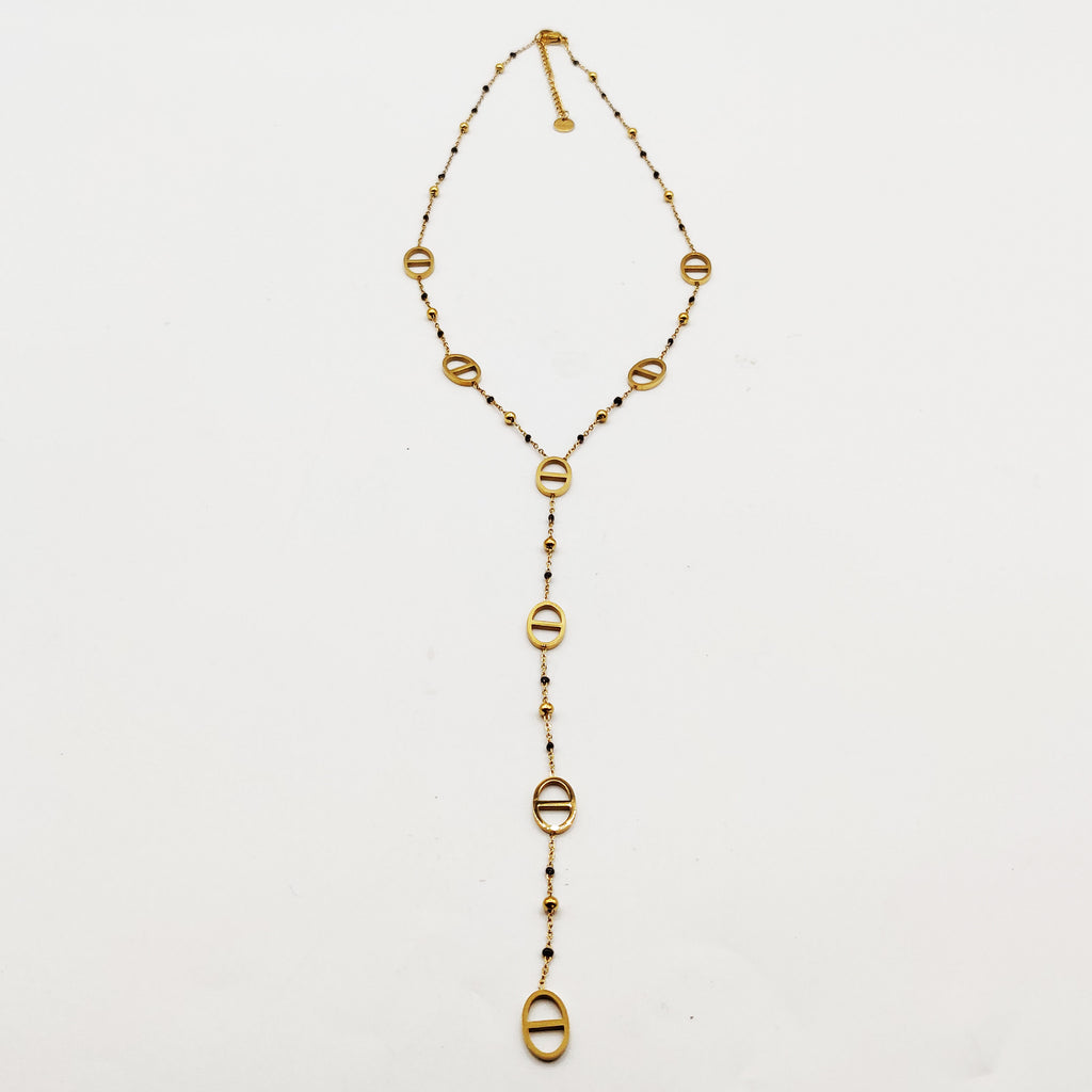 Collier Multi H Luxe Perles d'imitation Noires et Dorées Luxe