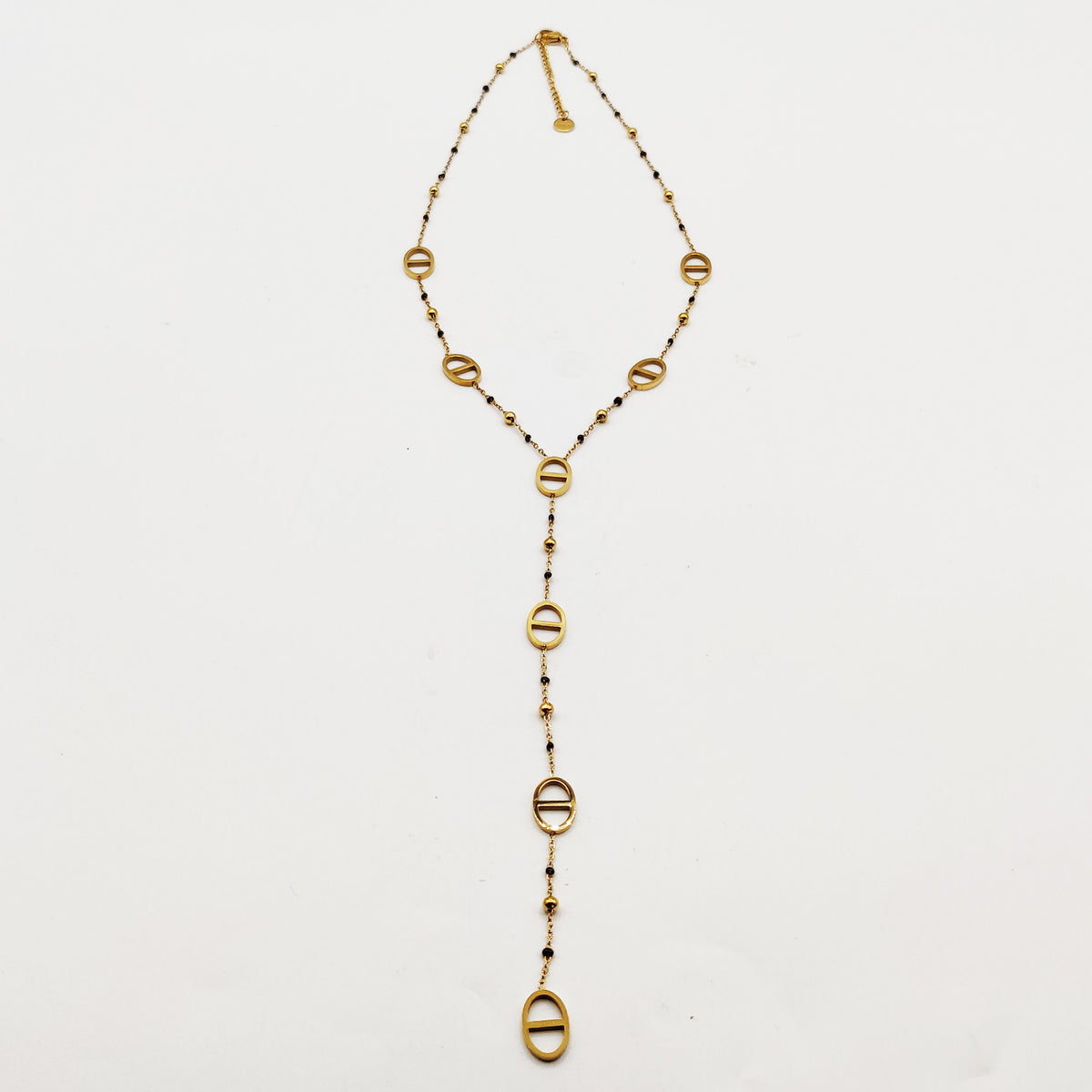 Collier Multi H Luxe Perles d'imitation Noires et Dorées Luxe
