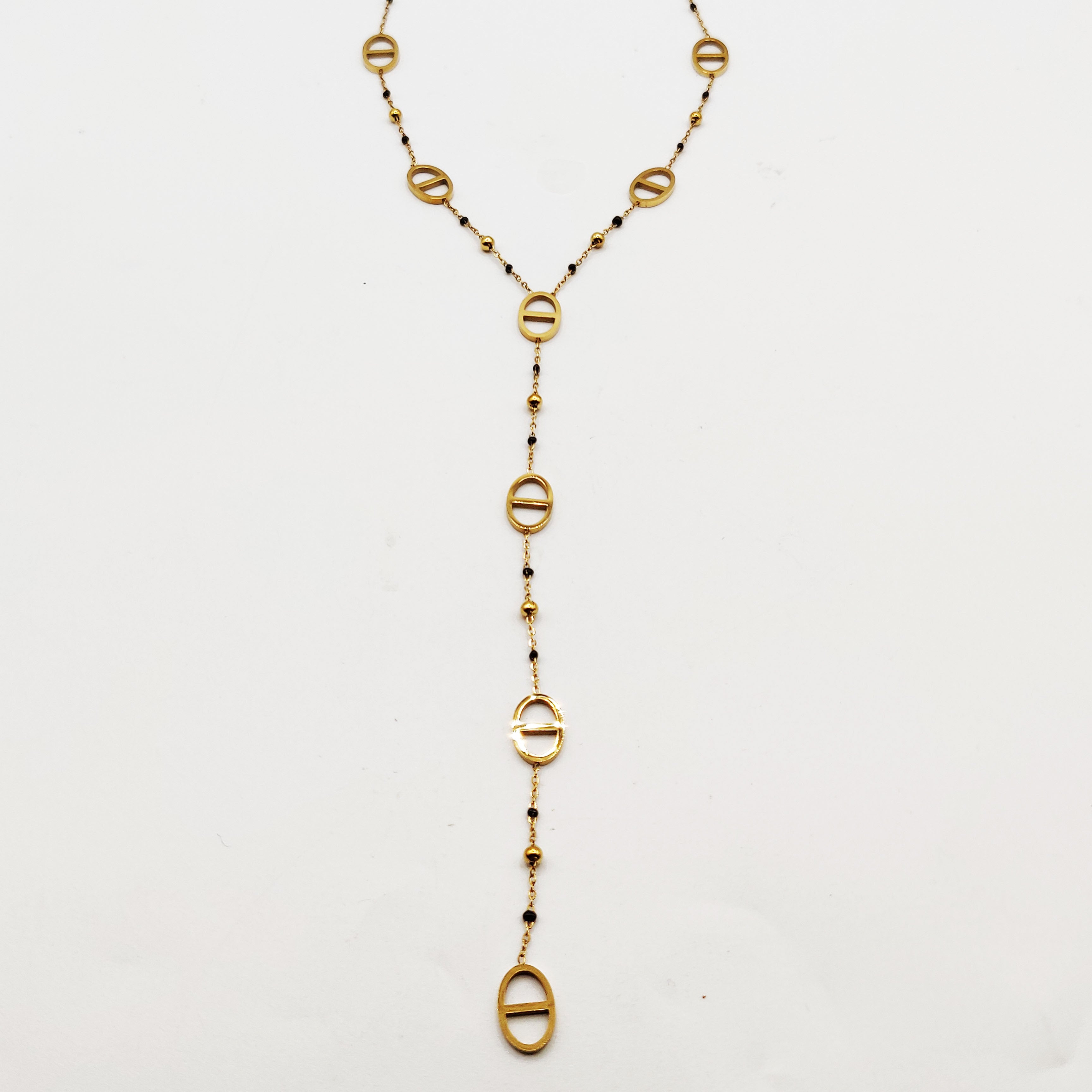 Collier Multi H Luxe Perles d'imitation Noires et Dorées Luxe