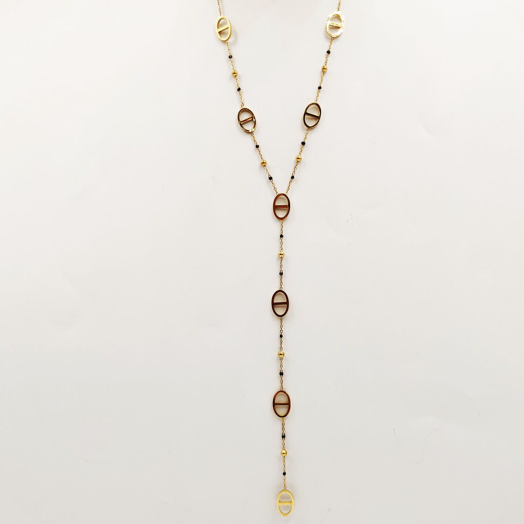 Collier Multi H Luxe Perles d'imitation Noires et Dorées Luxe