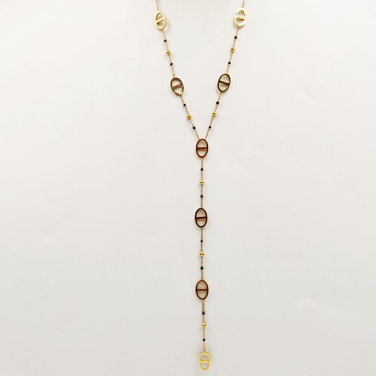 Collier Multi H Luxe Perles d'imitation Noires et Dorées Luxe