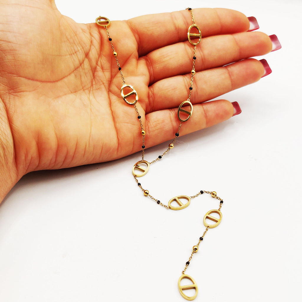 Collier Multi H Luxe Perles d'imitation Noires et Dorées Luxe