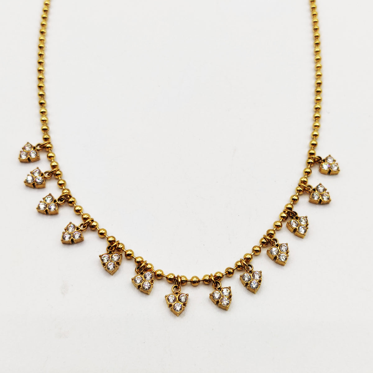Collier Perles d'imitation Dorées Multi Triple Cristaux Ronds Luxe