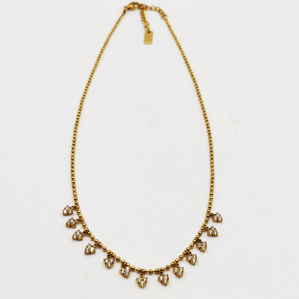 Collier Perles d'imitation Dorées Multi Triple Cristaux Ronds Luxe