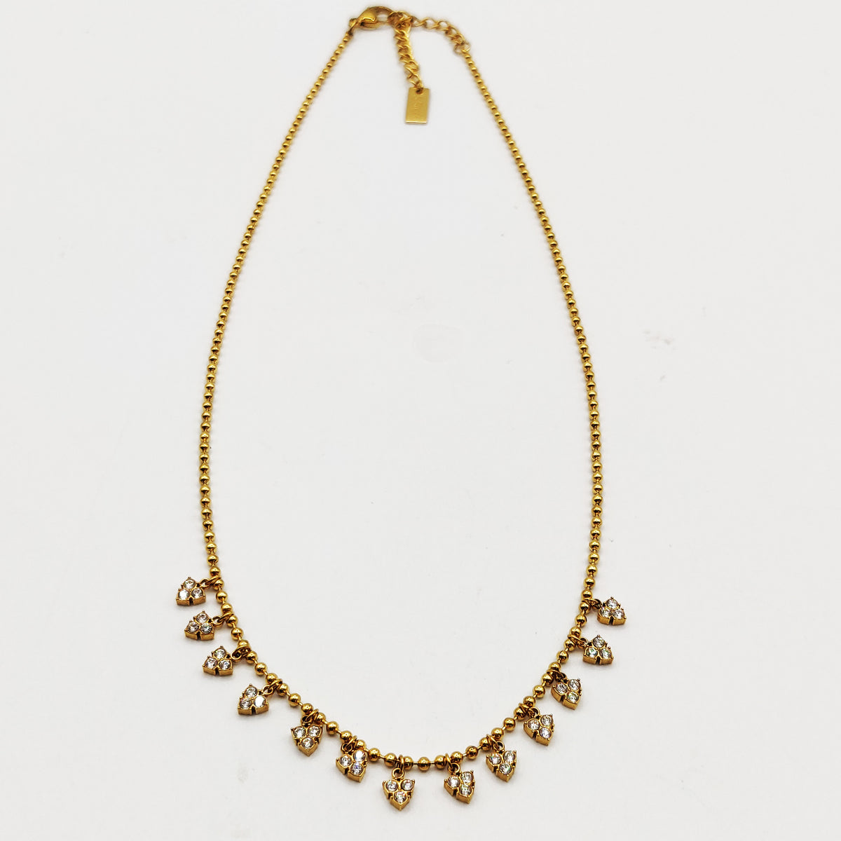 Collier Perles d'imitation Dorées Multi Triple Cristaux Ronds Luxe