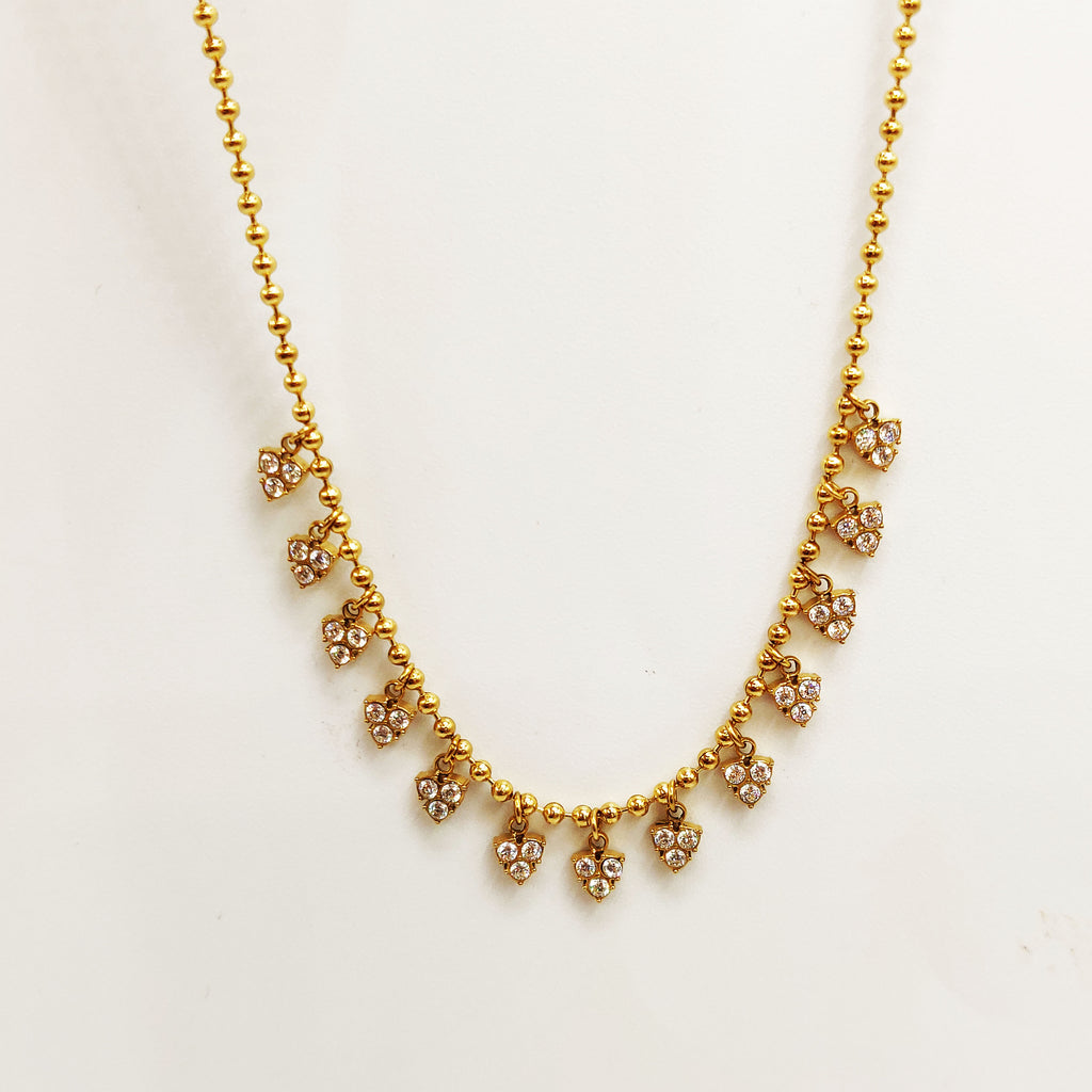 Collier Perles d'imitation Dorées Multi Triple Cristaux Ronds Luxe