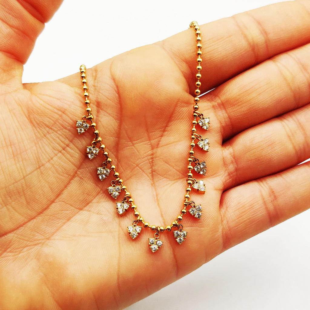 Collier Perles d'imitation Dorées Multi Triple Cristaux Ronds Luxe