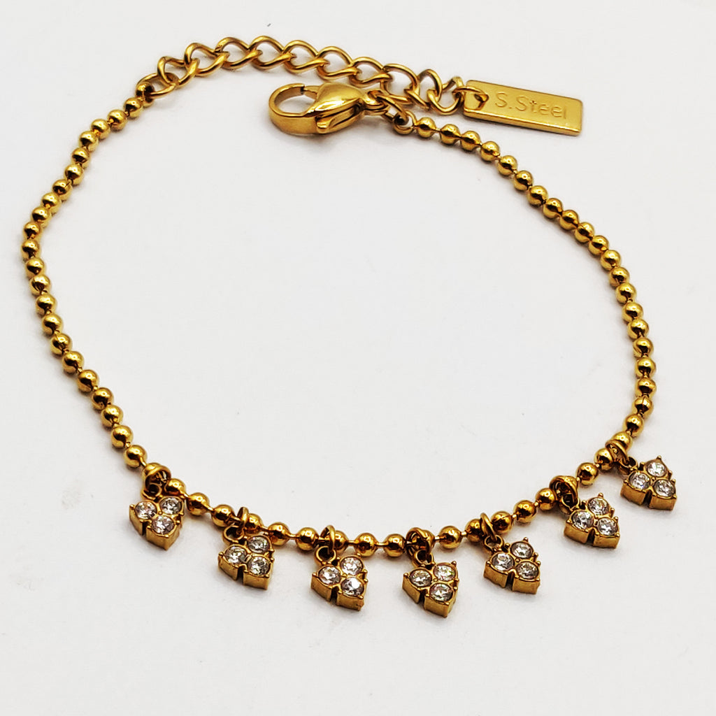 Bracelet Perles d'imitation Dorées Multi Triple Cristaux Ronds Luxe