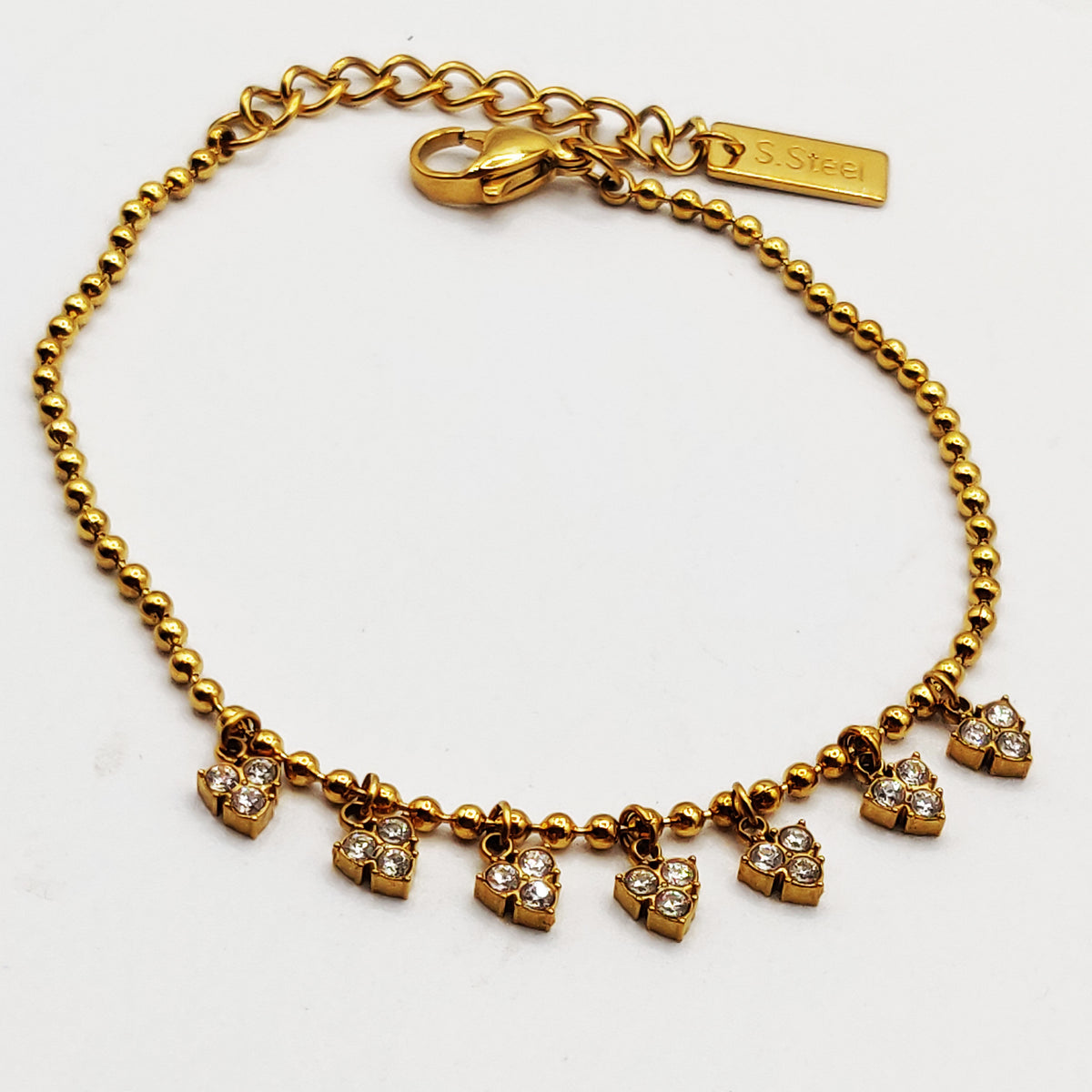 Bracelet Perles d'imitation Dorées Multi Triple Cristaux Ronds Luxe