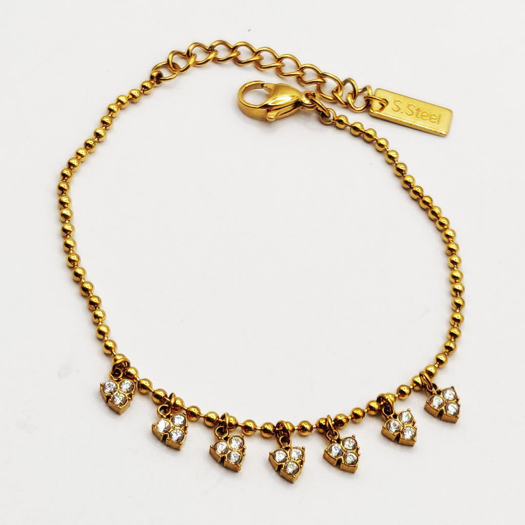 Bracelet Perles d'imitation Dorées Multi Triple Cristaux Ronds Luxe