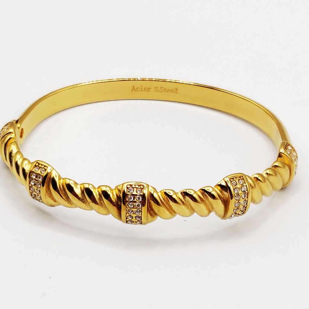 Bracelet Rigide Torsade Multi Bandes Cristaux Luxe