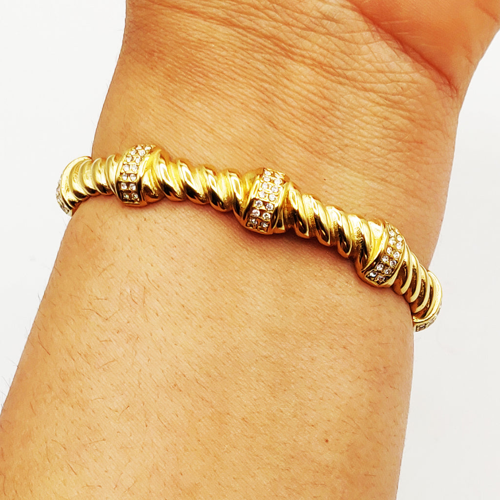 Bracelet Rigide Torsade Multi Bandes Cristaux Luxe