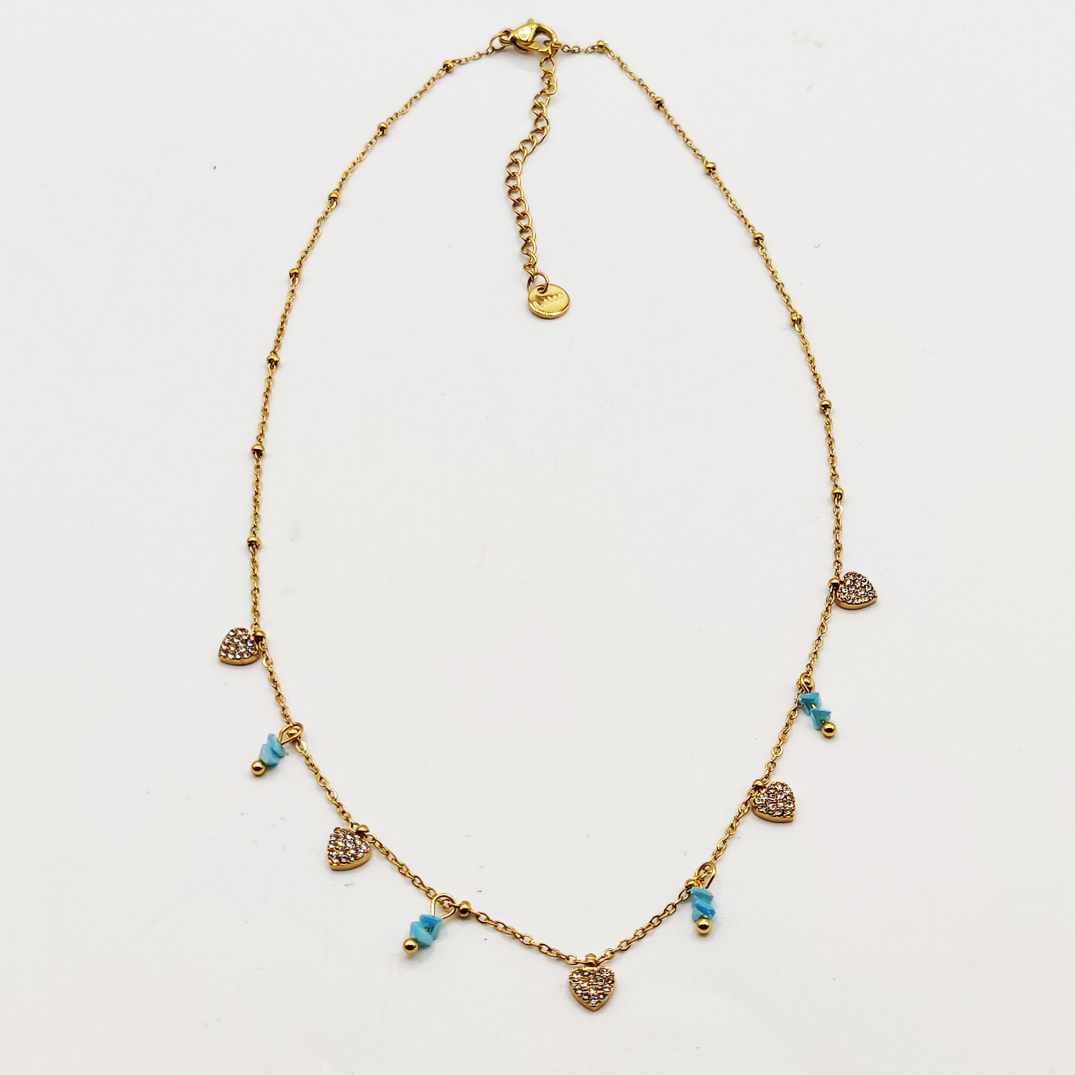 Collier Multi Coeurs Cristaux et Pierres Bleues Luxe
