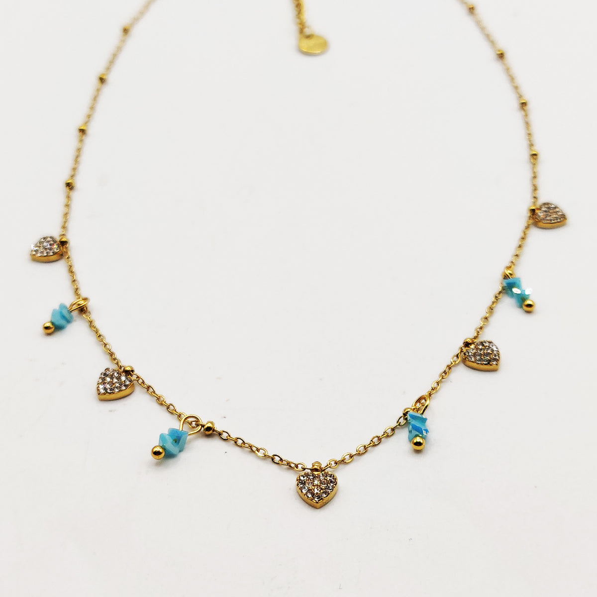 Collier Multi Coeurs Cristaux et Pierres Bleues Luxe