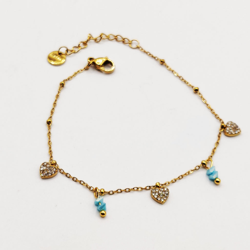 Bracelet Multi Coeurs Cristaux et Pierres Bleues Luxe