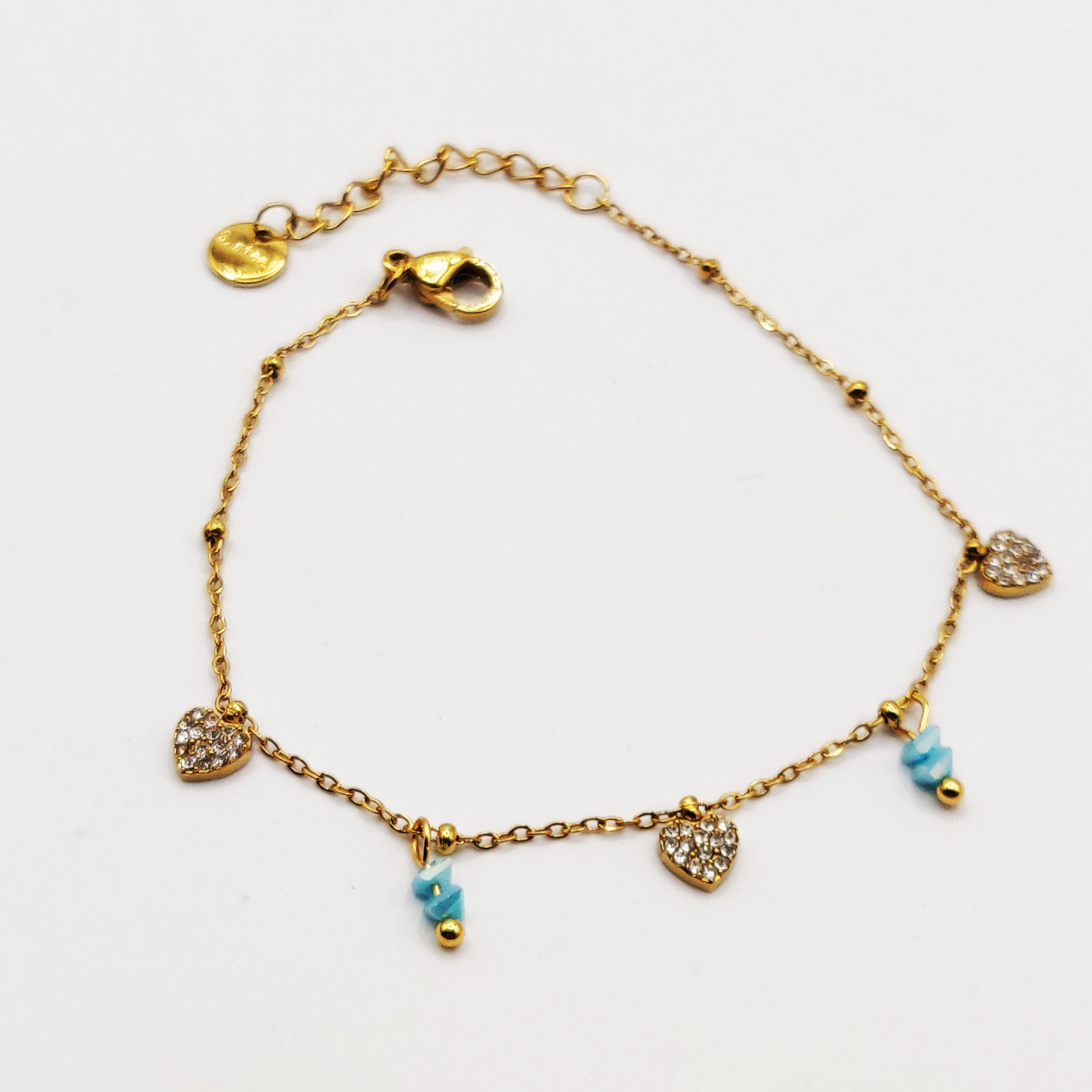 Bracelet Multi Coeurs Cristaux et Pierres Bleues Luxe