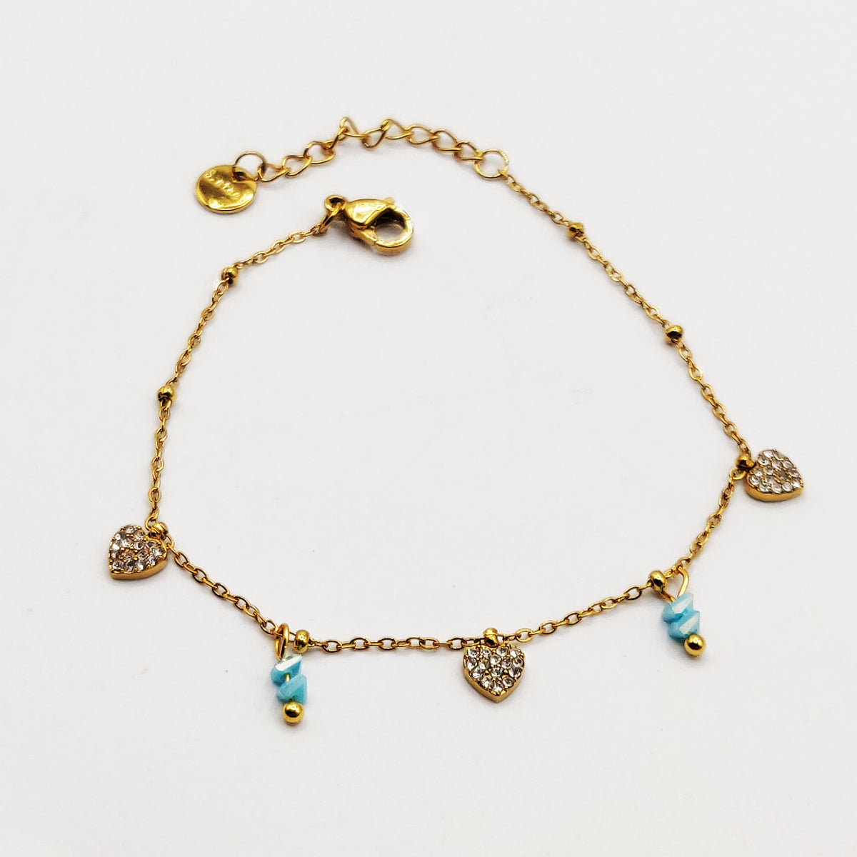Bracelet Multi Coeurs Cristaux et Pierres Bleues Luxe