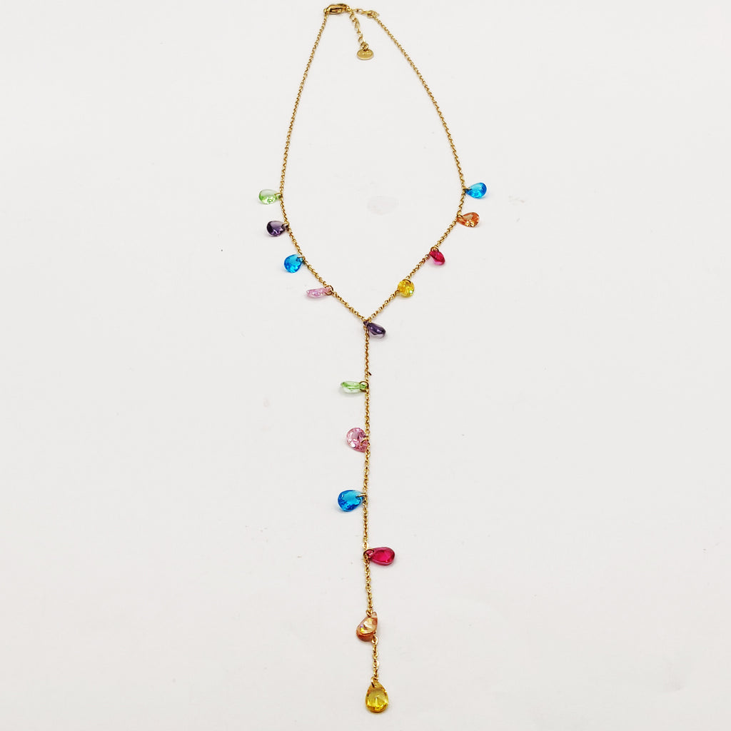 Collier Gouttes Cristaux Multicolores Descendant Luxe