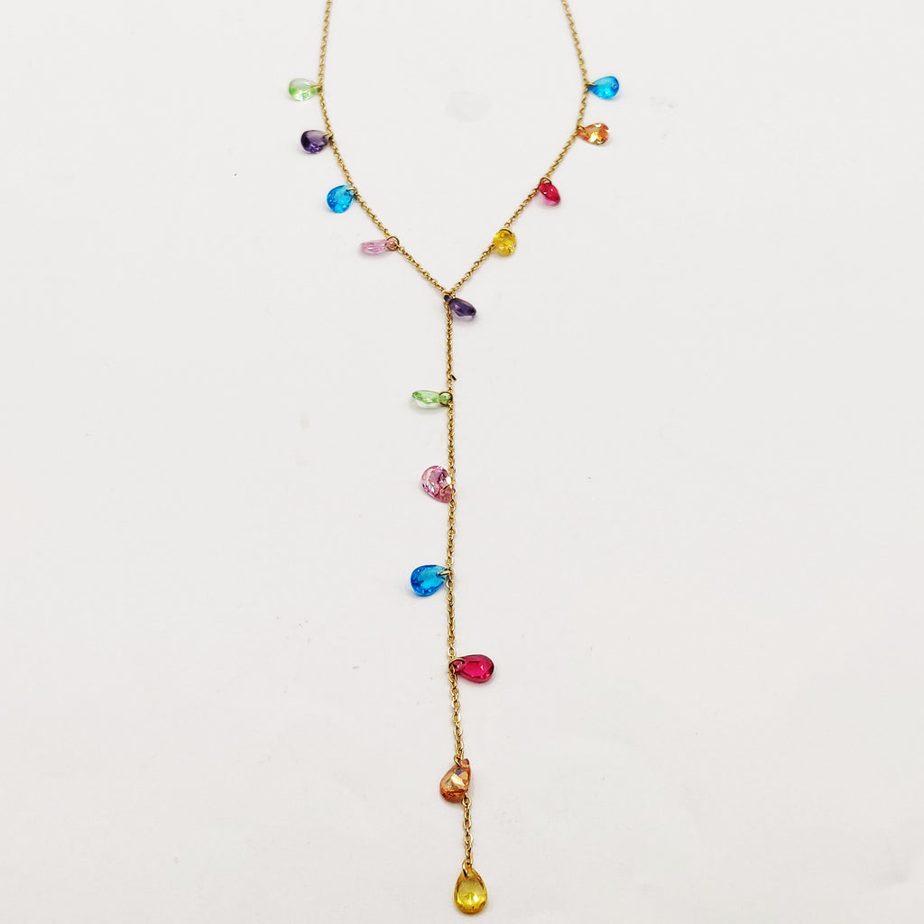 Collier Gouttes Cristaux Multicolores Descendant Luxe