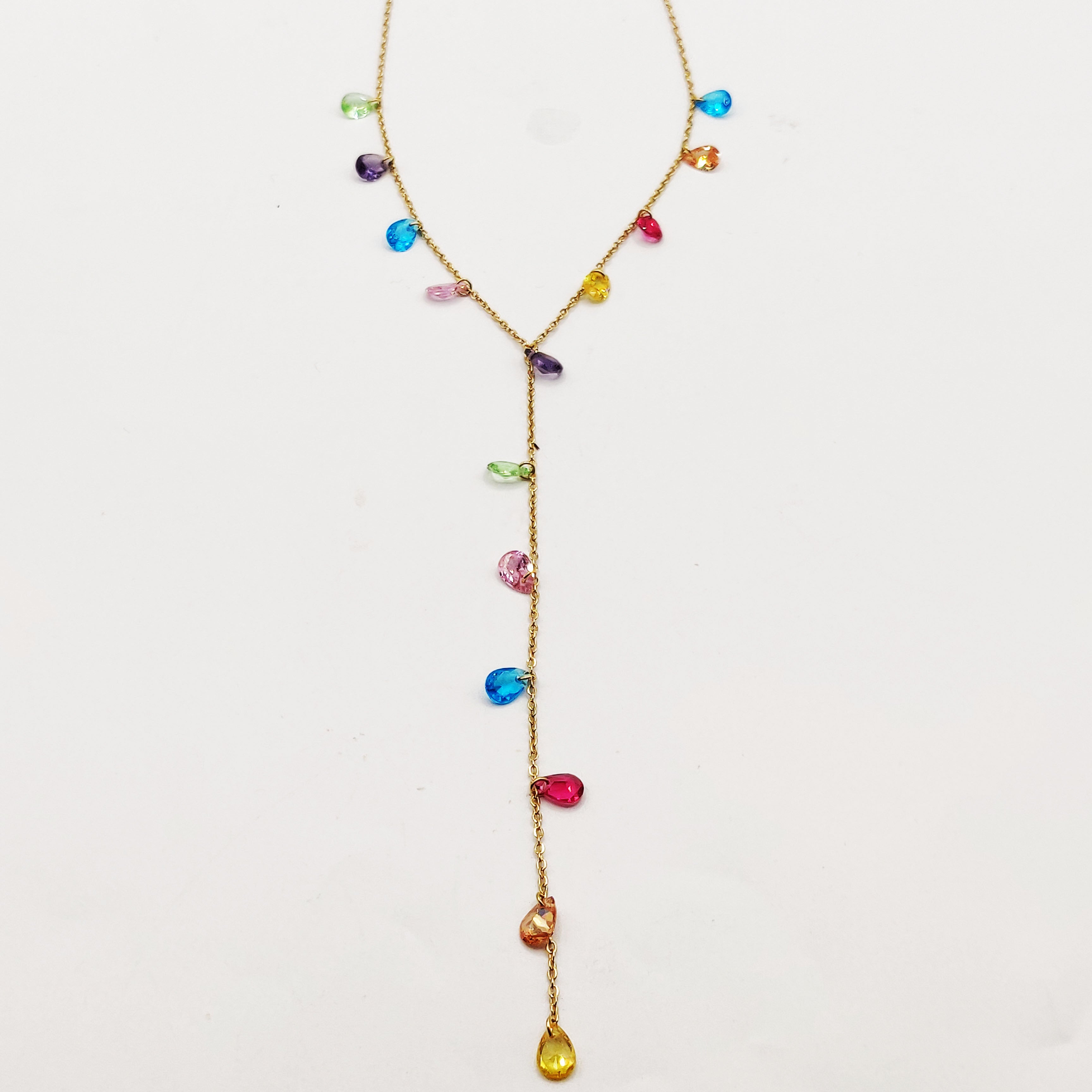 Collier Gouttes Cristaux Multicolores Descendant Luxe