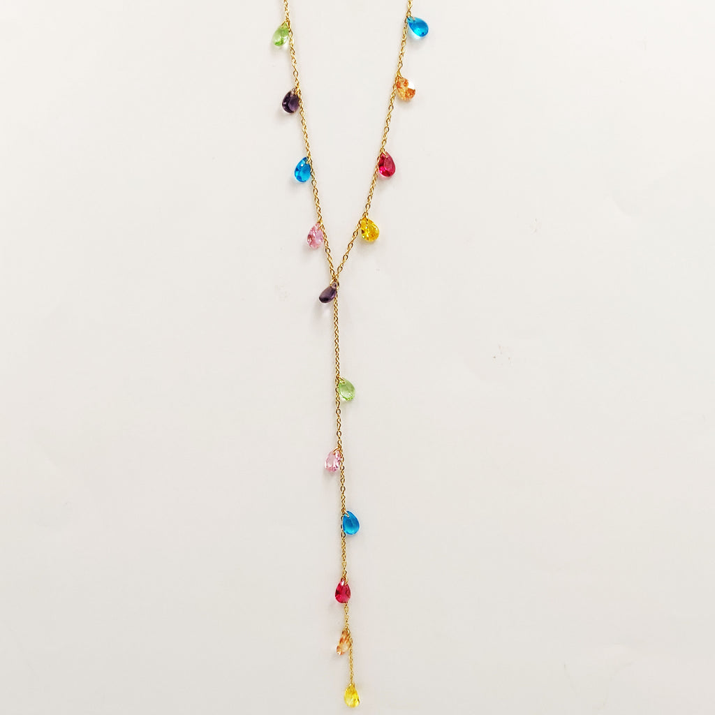 Collier Gouttes Cristaux Multicolores Descendant Luxe