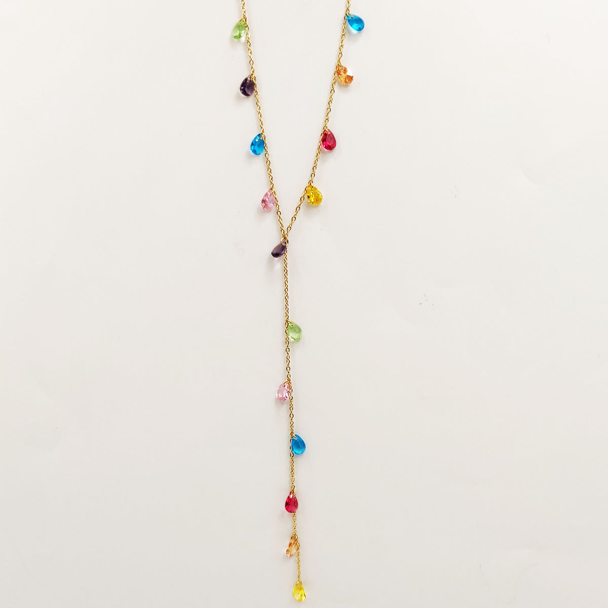 Collier Gouttes Cristaux Multicolores Descendant Luxe