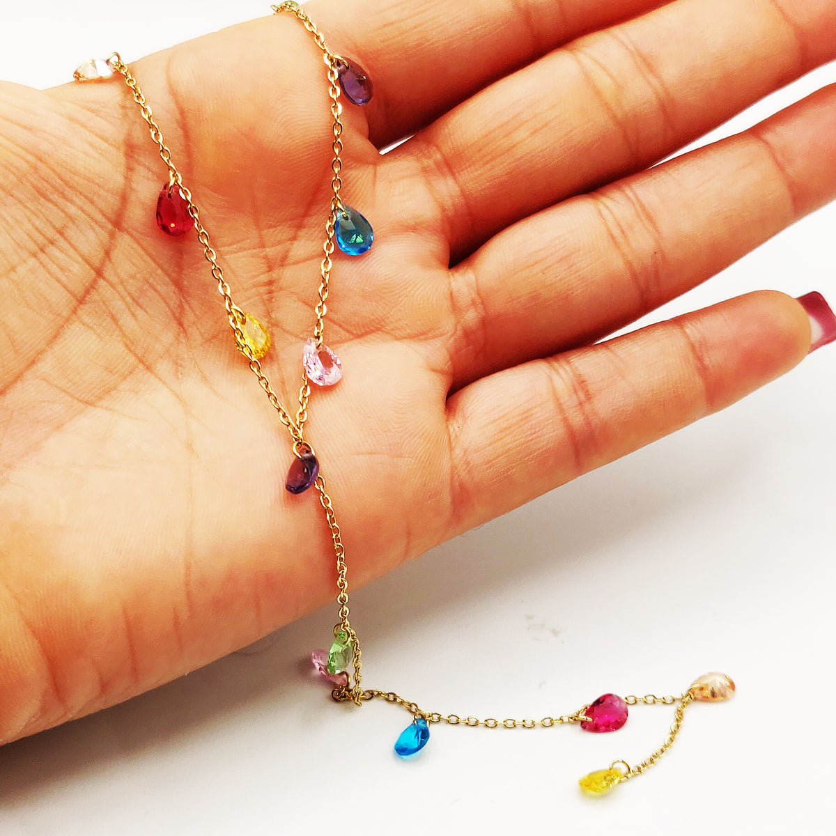 Collier Gouttes Cristaux Multicolores Descendant Luxe