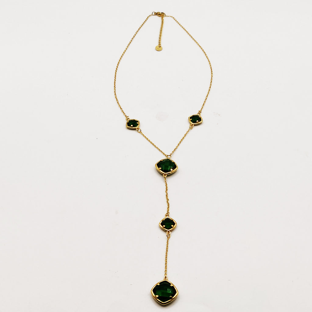 Collier Multi Cristaux Losanges Verts Descendant Luxe
