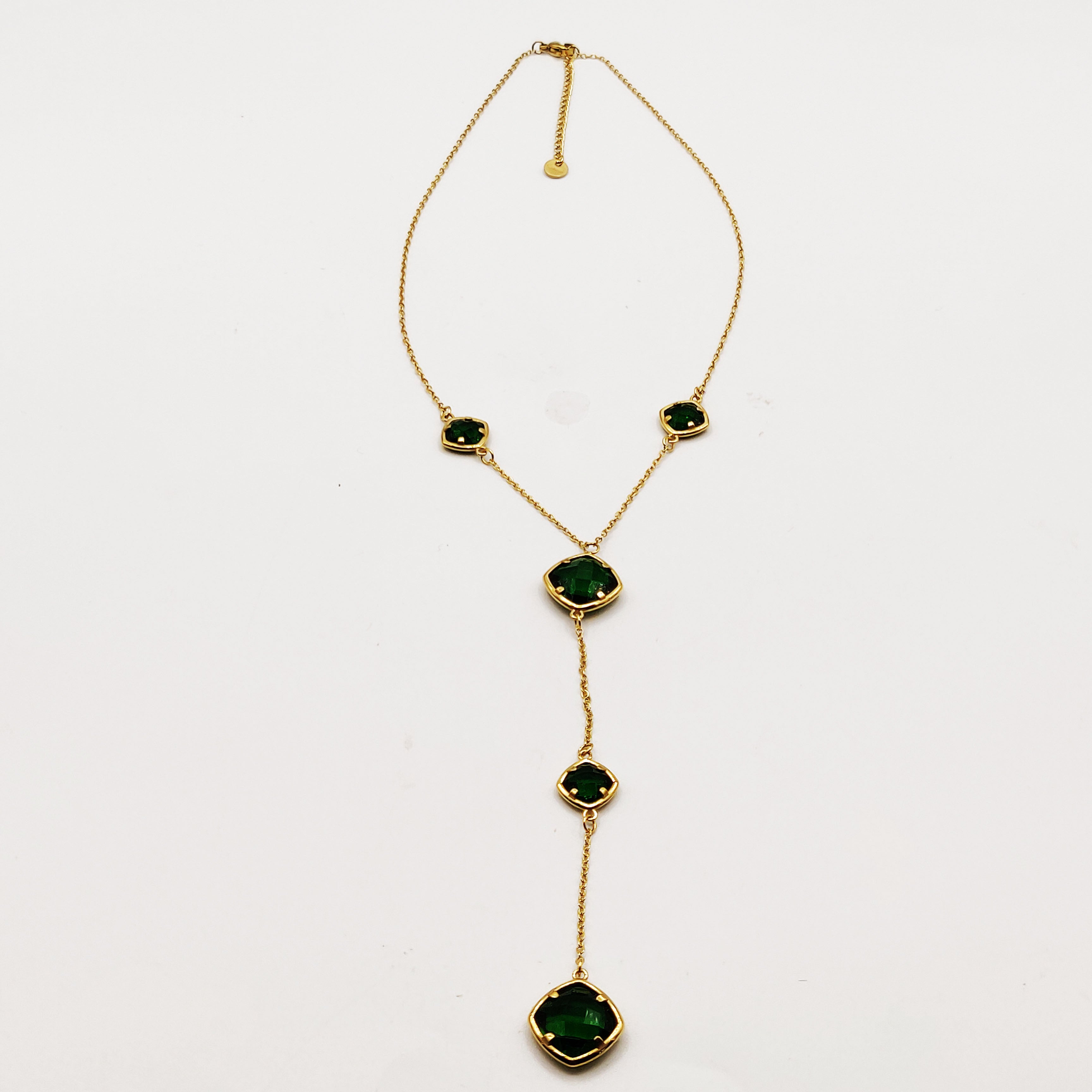 Collier Multi Cristaux Losanges Verts Descendant Luxe