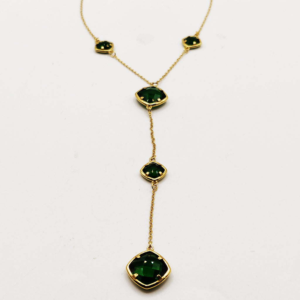 Collier Multi Cristaux Losanges Verts Descendant Luxe