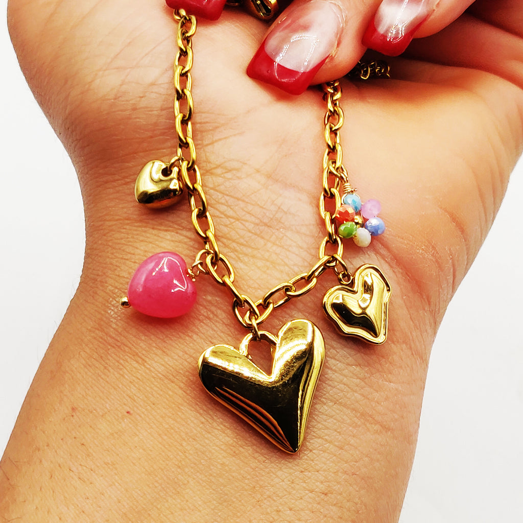 Bracelet Collier Bibelots Coeurs Bombés Luxe