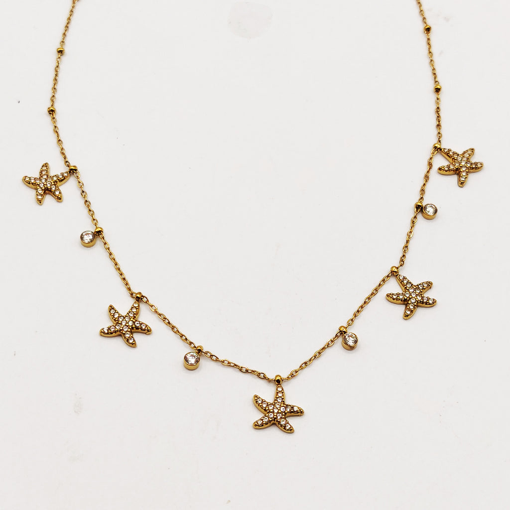 Collier Multi Étoiles de Mer Cristaux Luxe