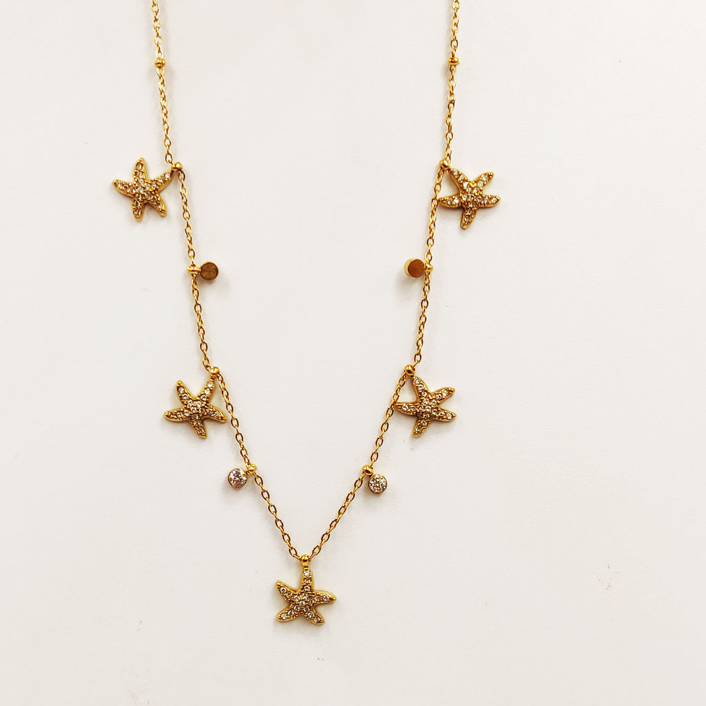 Collier Multi Étoiles de Mer Cristaux Luxe