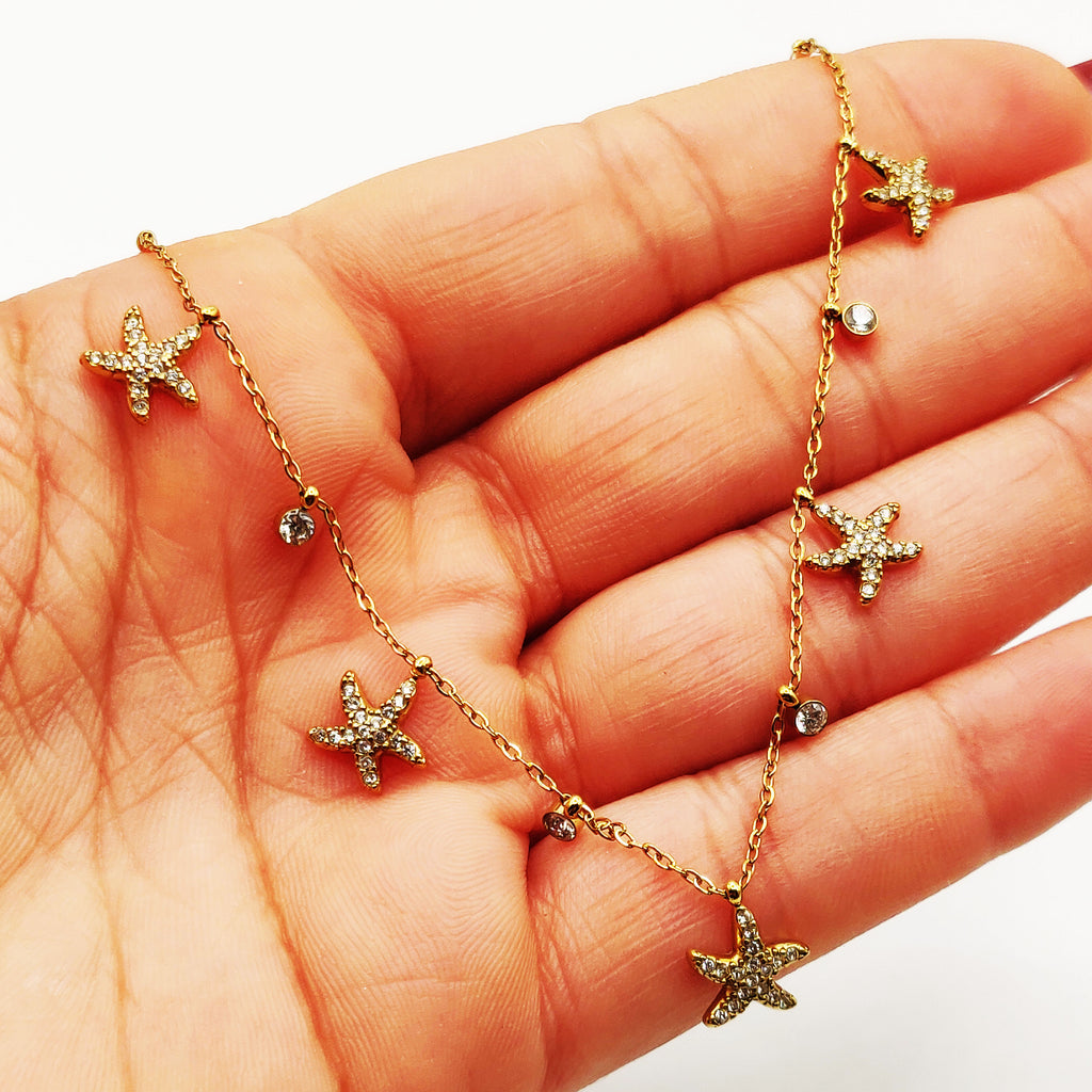 Collier Multi Étoiles de Mer Cristaux Luxe