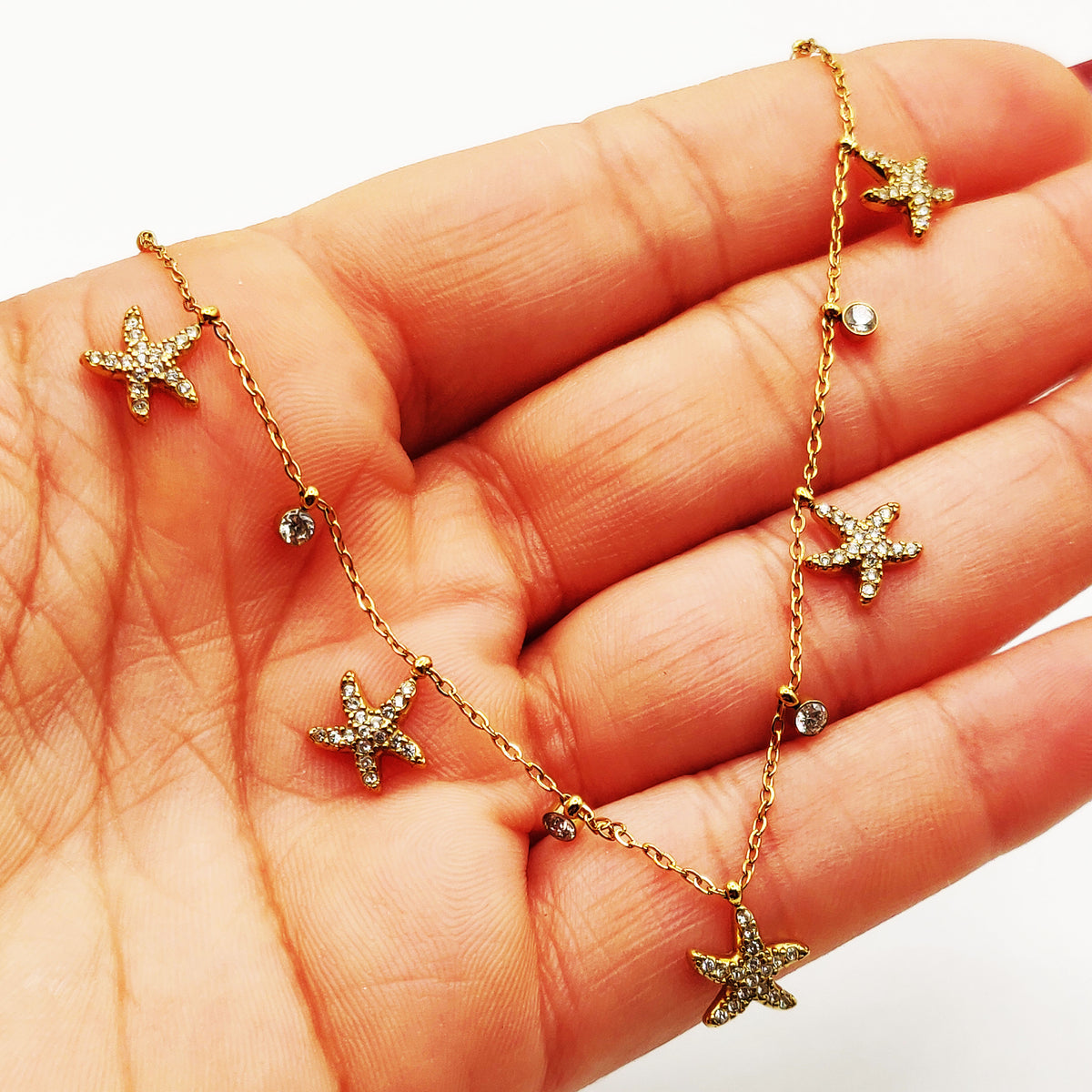 Collier Multi Étoiles de Mer Cristaux Luxe