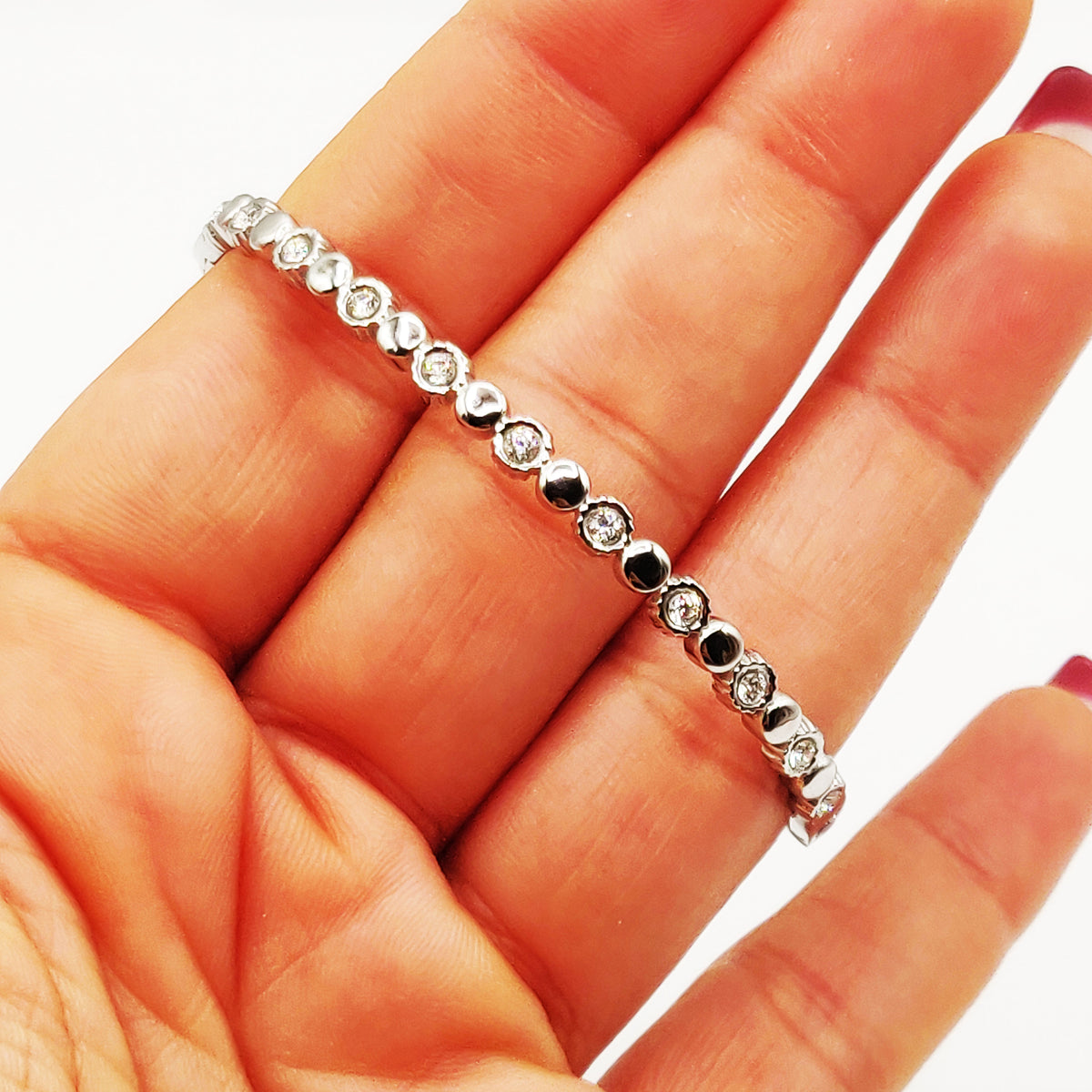 Bracelet Rigide Multi Ronds Argentés et Cristaux Luxe