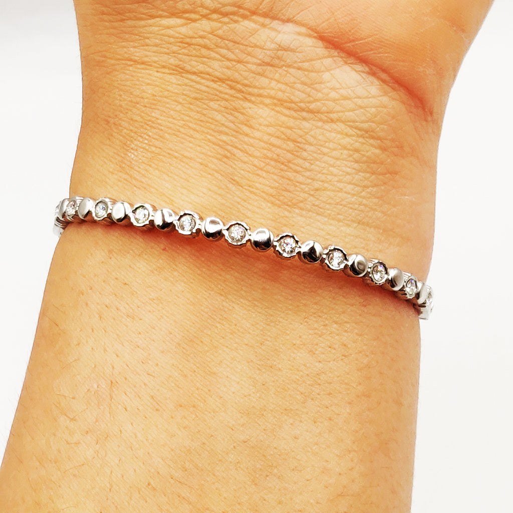 Bracelet Rigide Multi Ronds Argentés et Cristaux Luxe