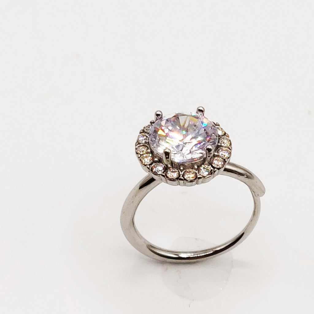 Bague Grand Cristal Rond Tour Cristaux Argenté