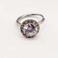 Bague Grand Cristal Rond Tour Cristaux Argenté