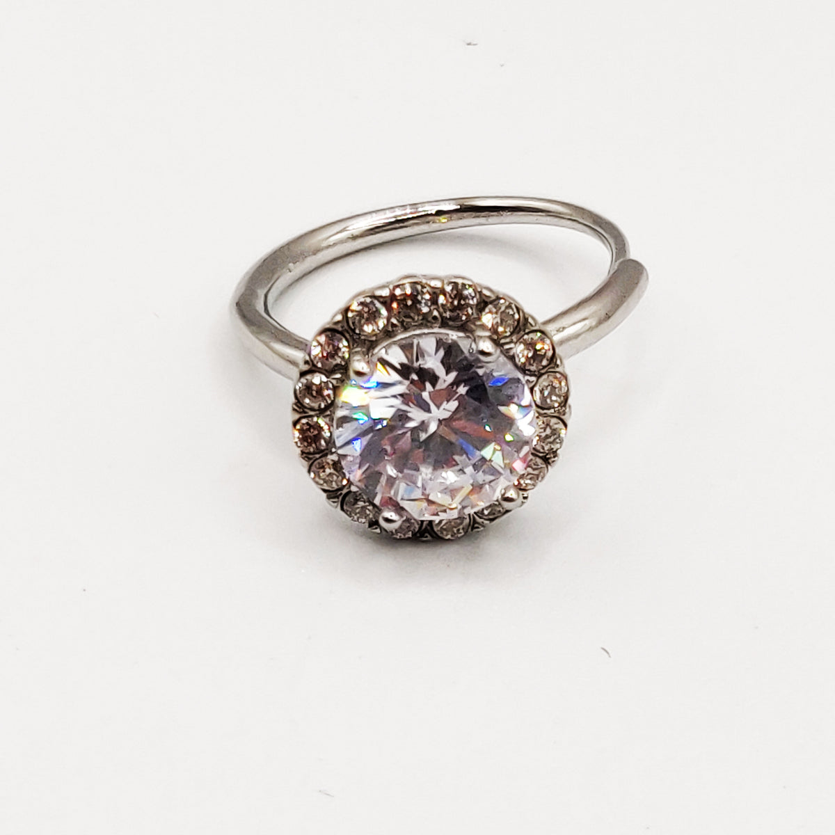 Bague Grand Cristal Rond Tour Cristaux Argenté