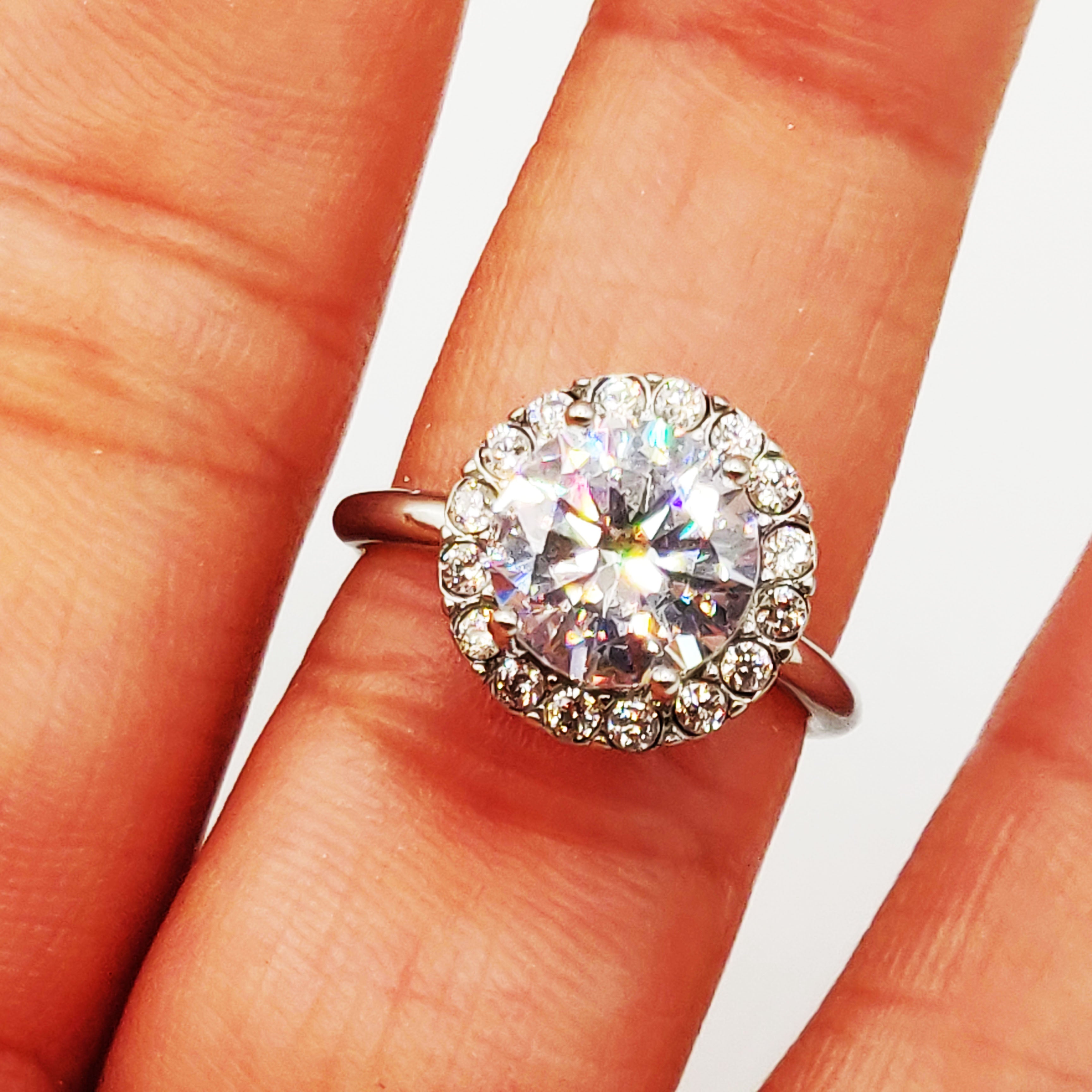 Bague Grand Cristal Rond Tour Cristaux Argenté