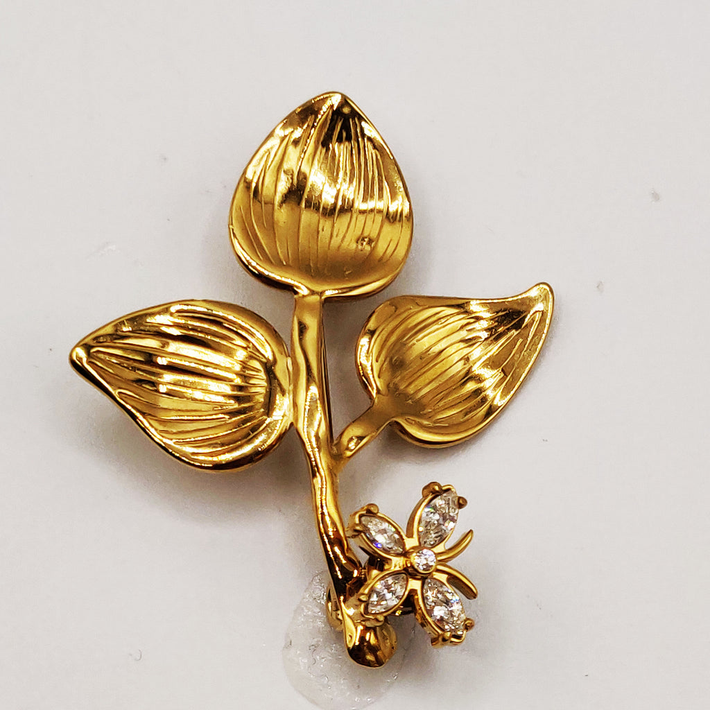 Broche Feuilles Papillon Cristaux Tournant Luxe