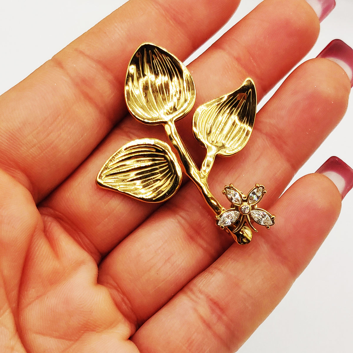 Broche Feuilles Papillon Cristaux Tournant Luxe