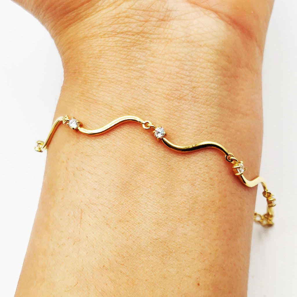 Bracelet Rigide Vagues et Cristaux Luxe