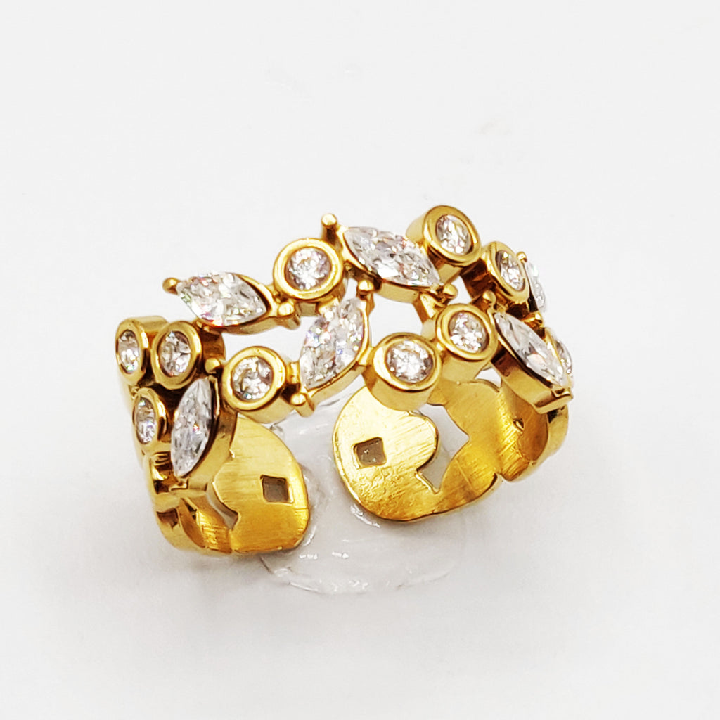 Bague Cristaux Feuilles et Ronds Luxe