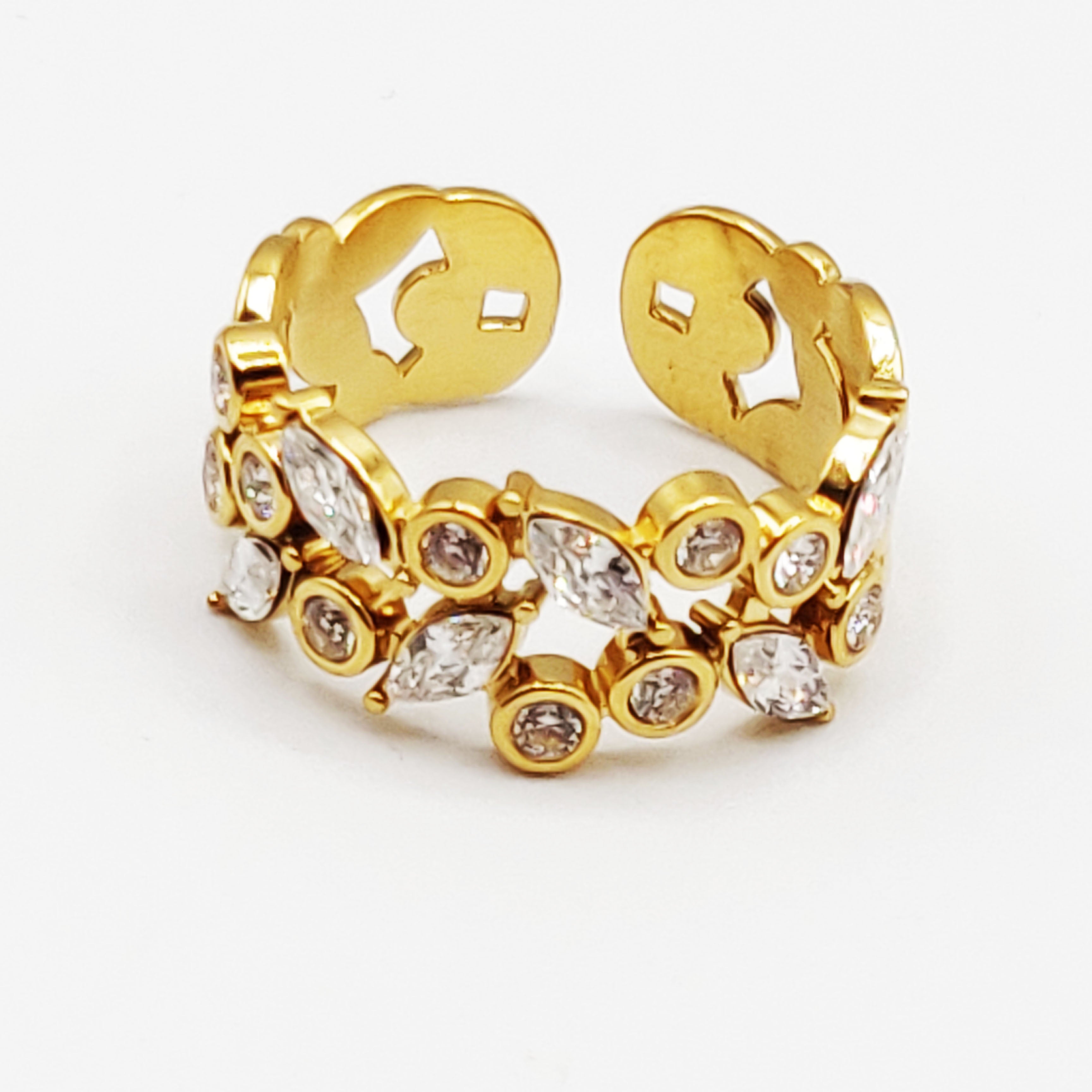 Bague Cristaux Feuilles et Ronds Luxe
